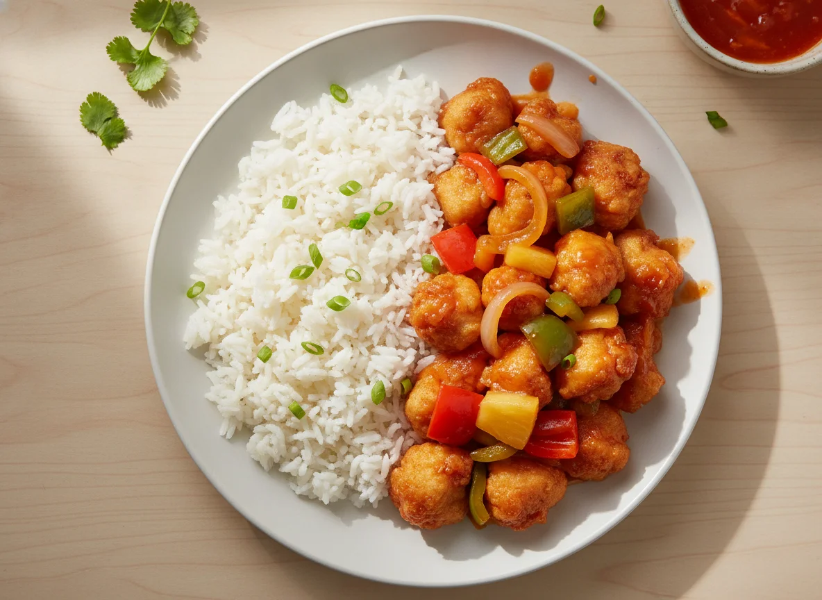Sweet and Sour Chicken with White Rice photo