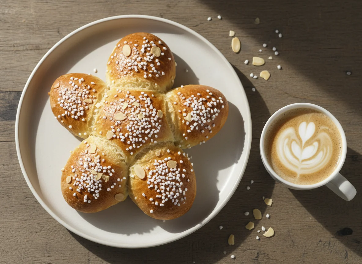 Sweet bread pastry with coffee photo