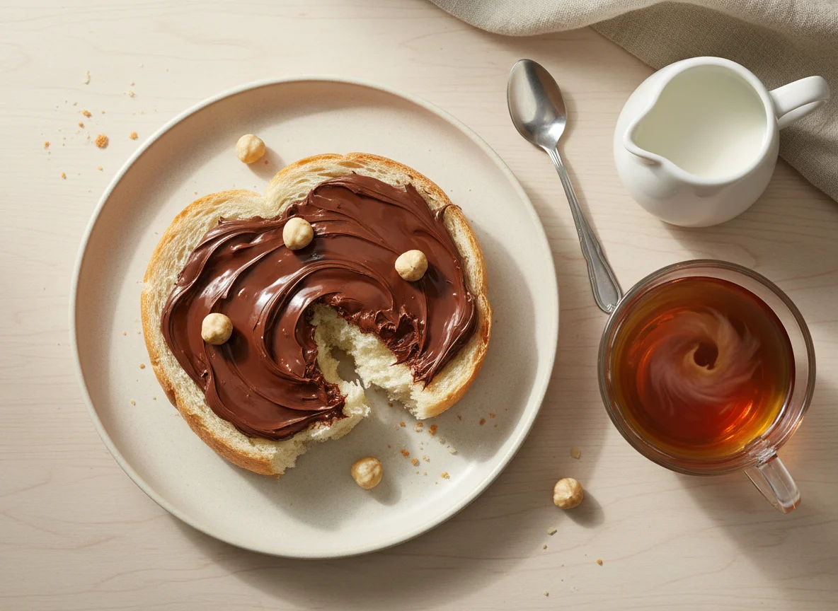 Sweet Bread with Chocolate Spread and Tea photo
