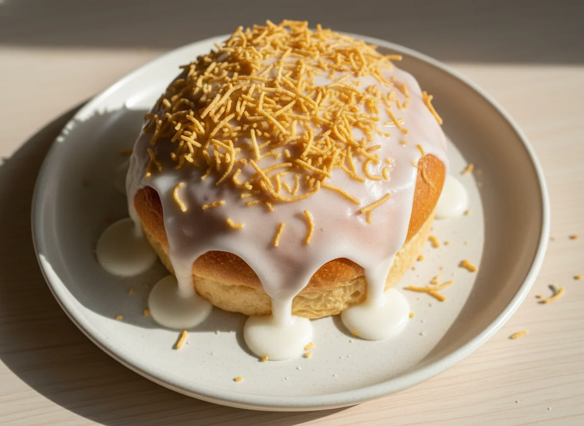 Sweet Bun with Icing and Crispy Topping photo