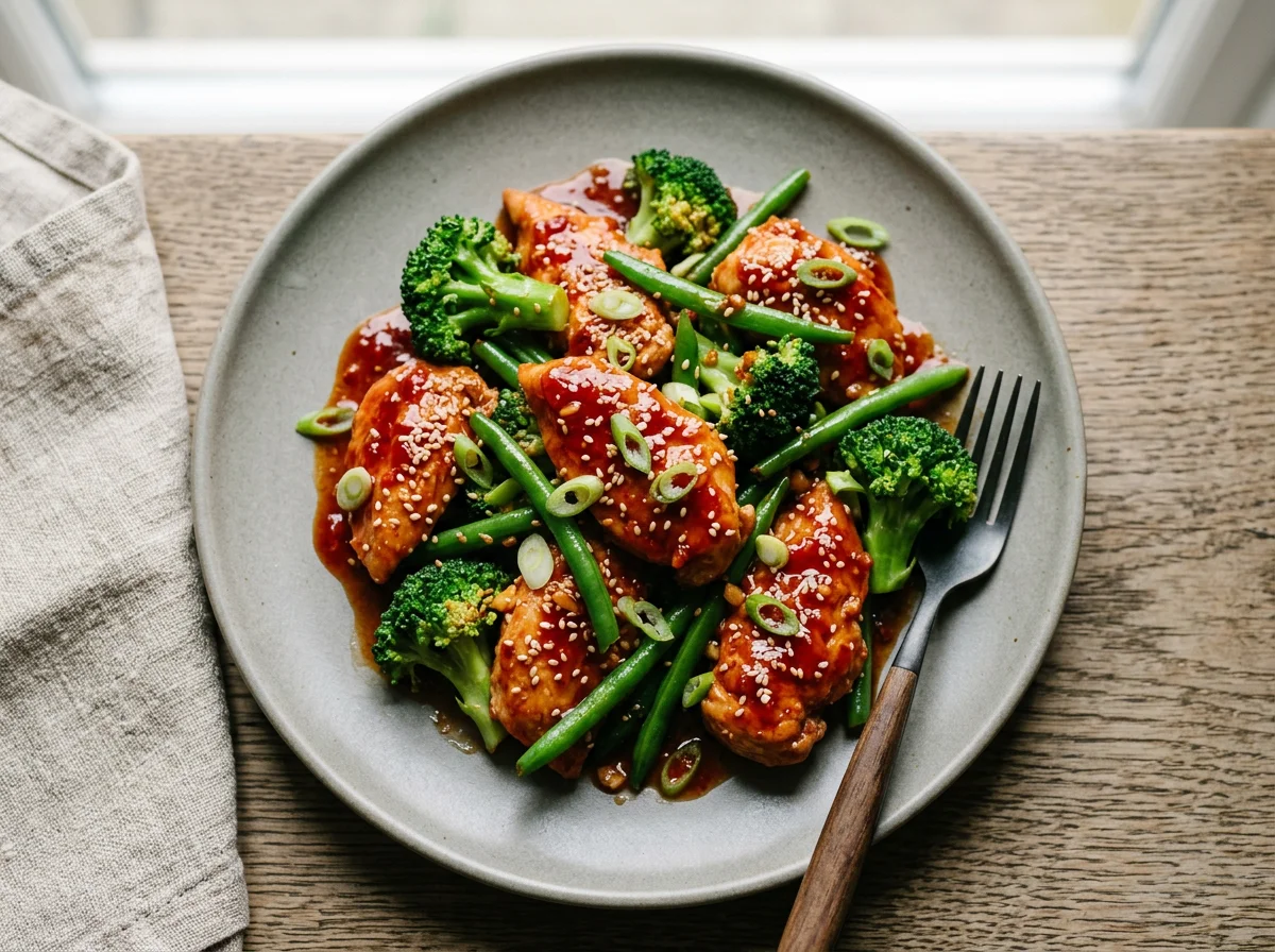 Sweet Chilli Chicken with Broccoli and Green Beans photo