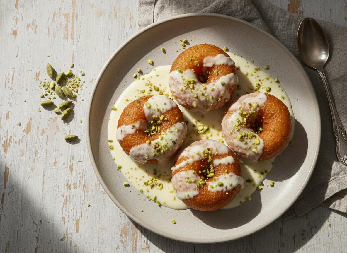 Sweet Fried Dough with Creamy Sauce (Balushahi/Gulab Jamun like) photo