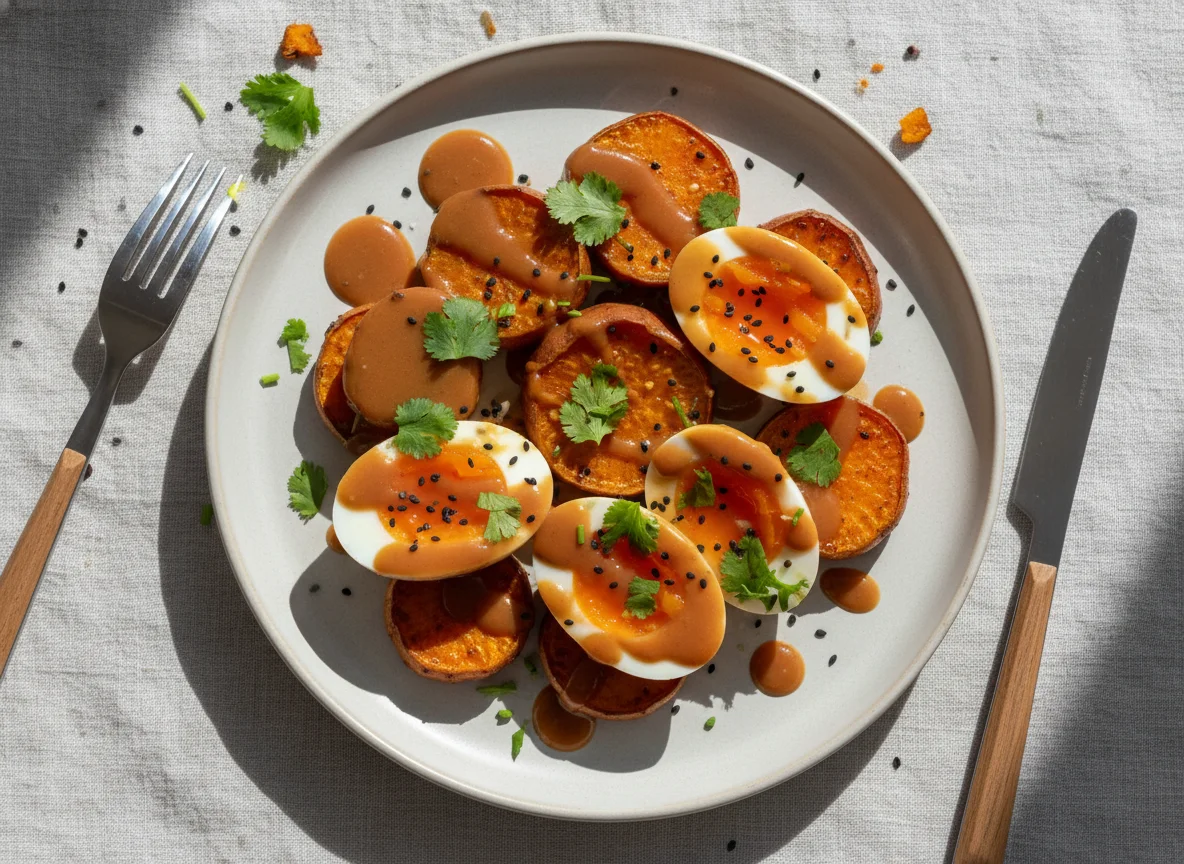 Sweet Potato and Boiled Eggs with Sauce photo