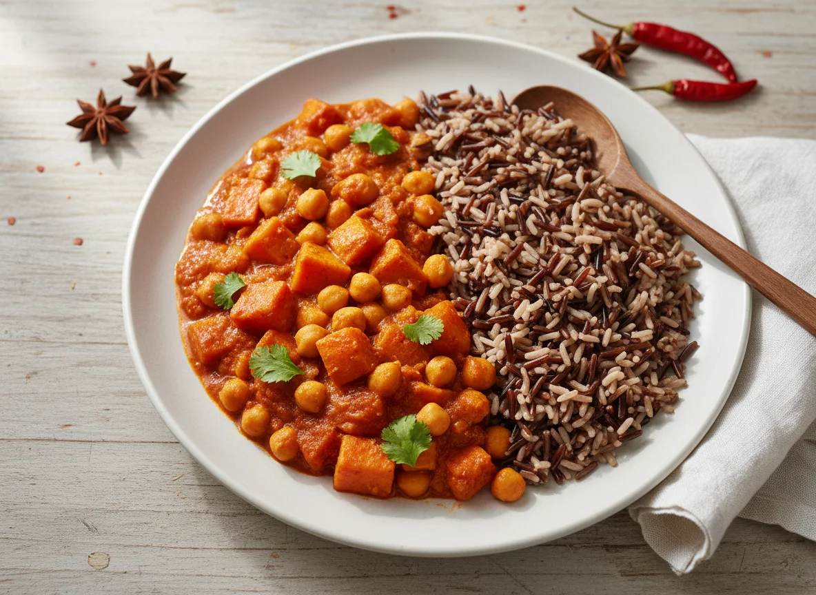 Sweet Potato and Chickpea Curry with Wild Rice photo