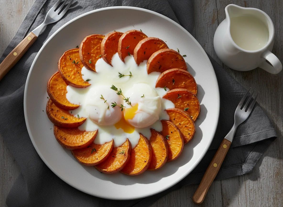 Sweet Potato and Eggs with Coffee Creamer photo