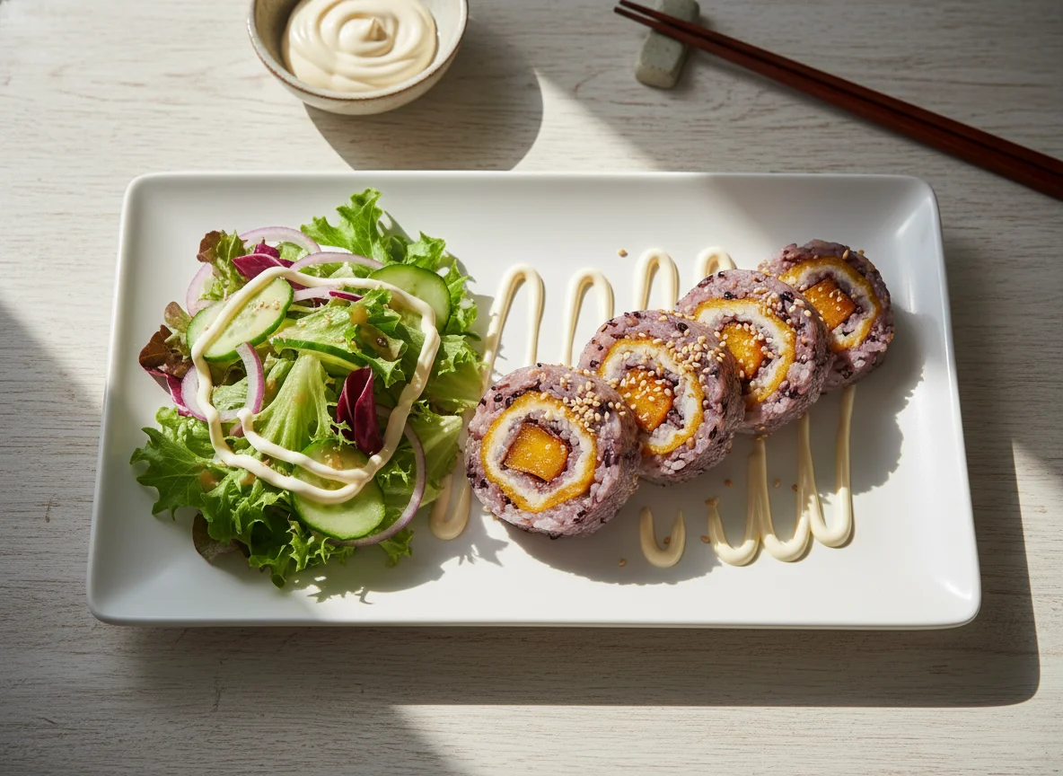 Sweet Sticky Rice Roll with Salad photo