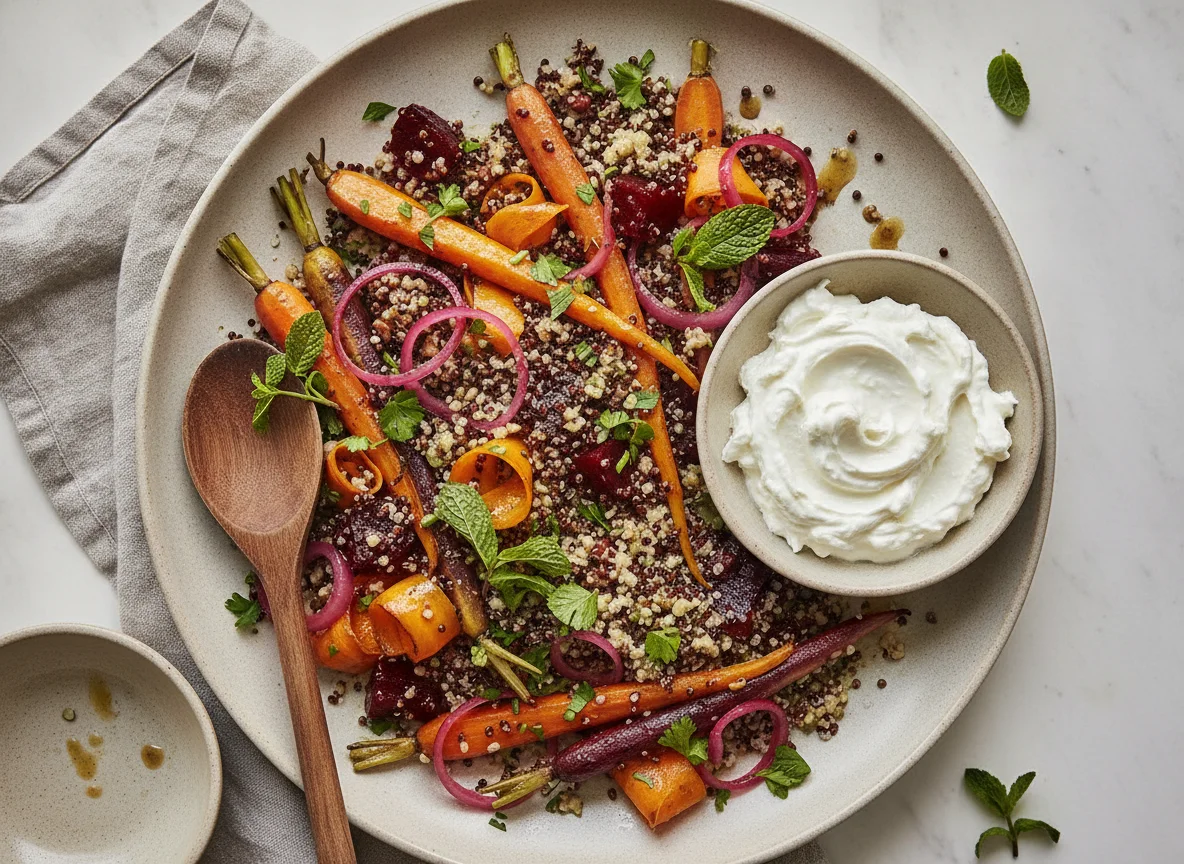 Sweet & Tangy Black Barley Salad with Goat Cheese Dip photo