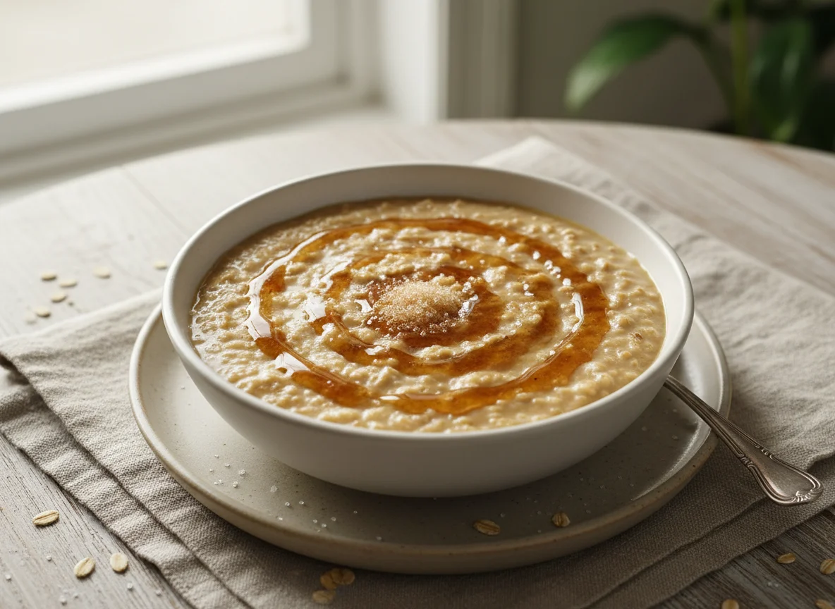 Sweetened golden syrup flavour instant porridge oats photo