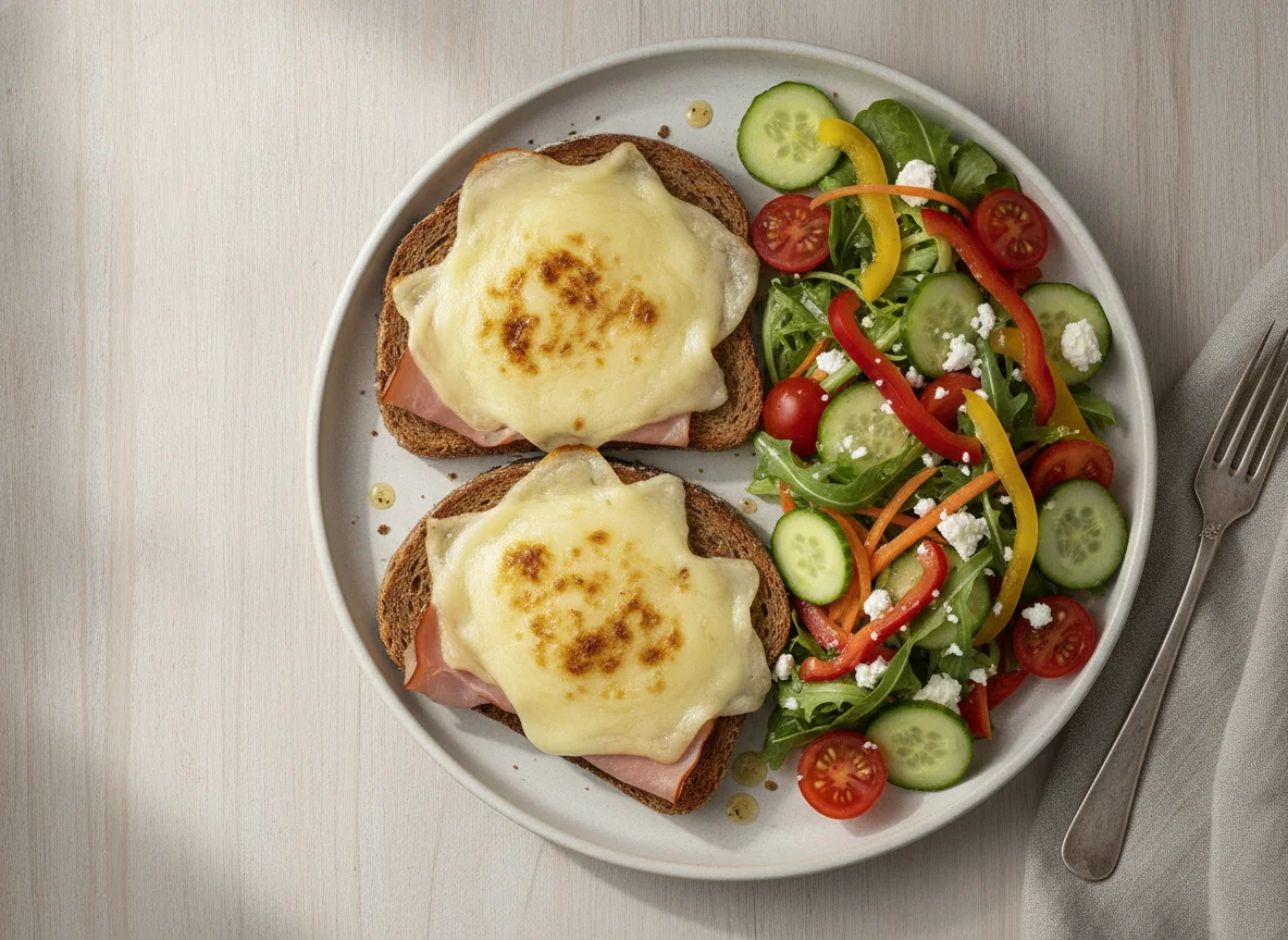 Swiss Cheese Toast with Mixed Vegetable Salad photo