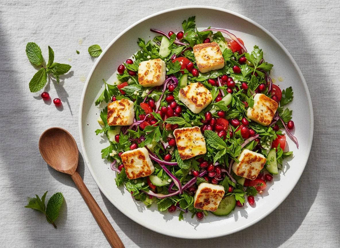 Tabbouleh-style Salad with Pomegranate and Halloumi photo
