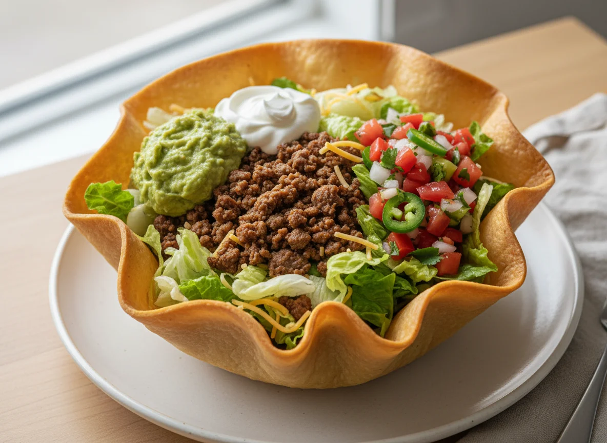 Taco Salad in a Fried Tortilla Bowl photo