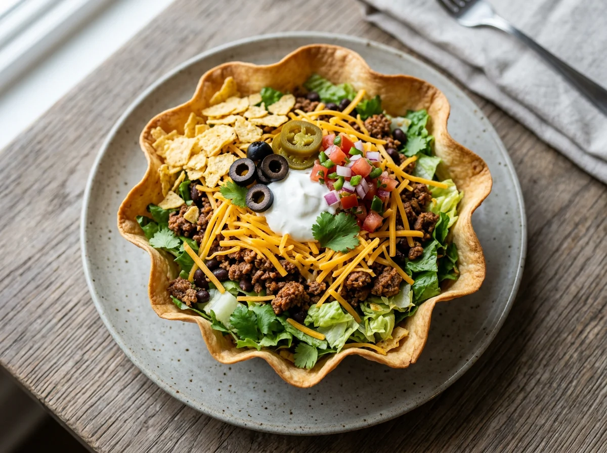 Taco Salad in Baked Tortilla Bowl photo