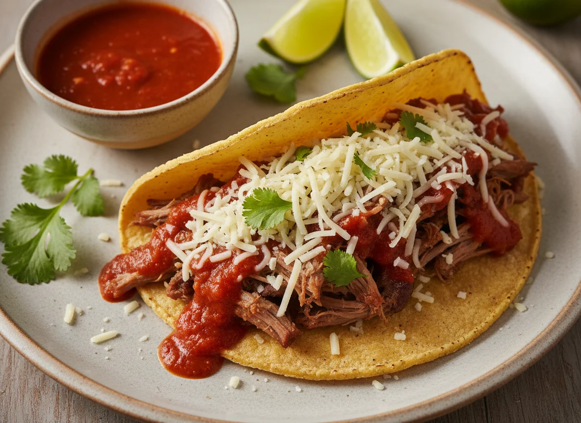 Taco with Red Sauce and Cheese photo