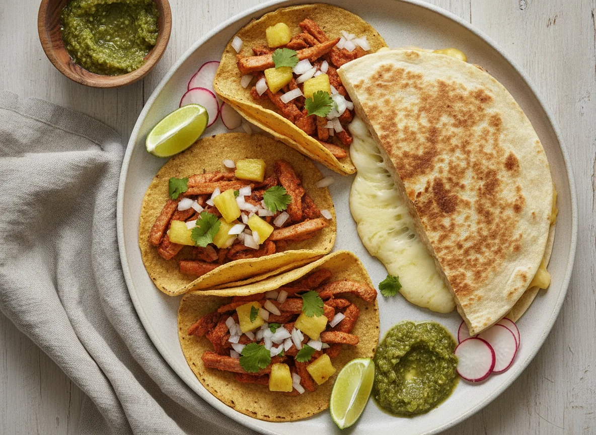 Tacos al Pastor and Quesadilla photo