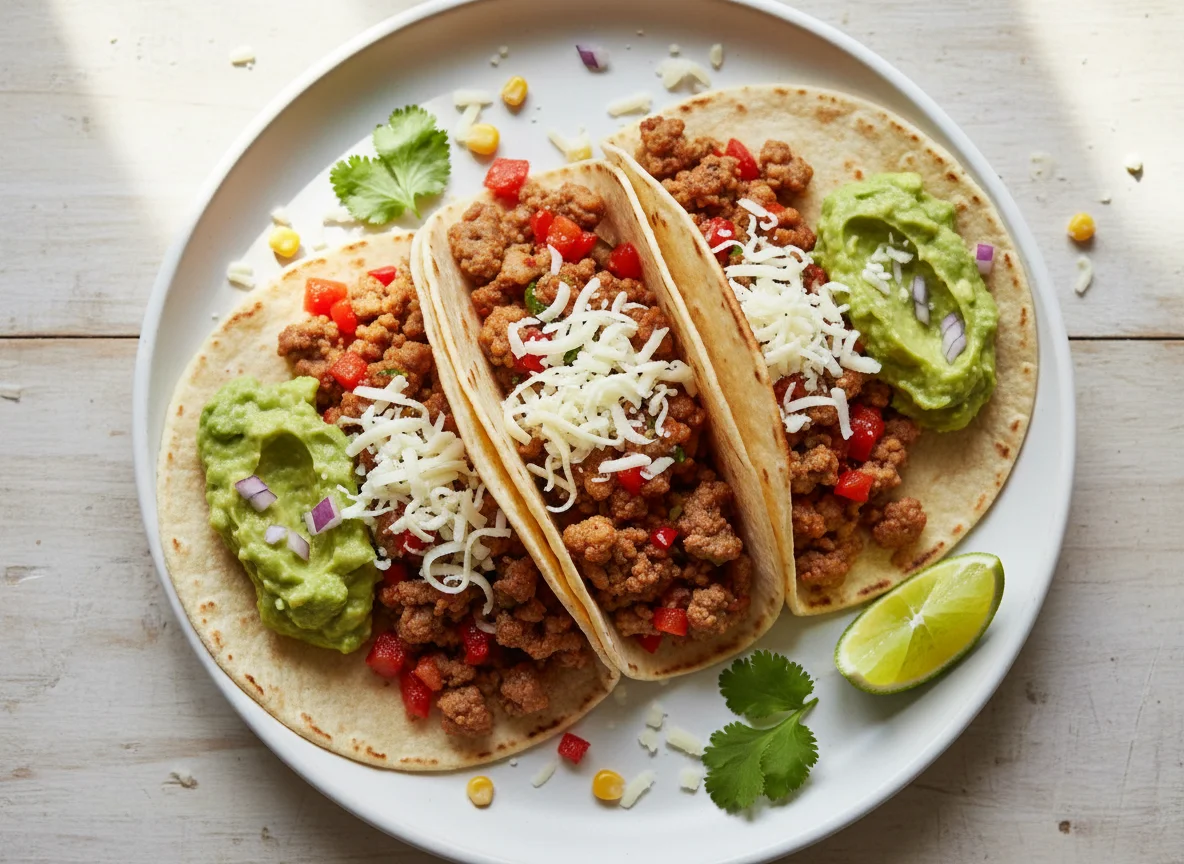 Tacos with Ground Meat and Guacamole photo