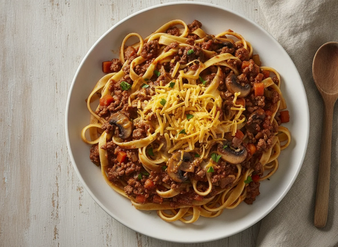 Tagliatelle Bolognese with Cheese photo