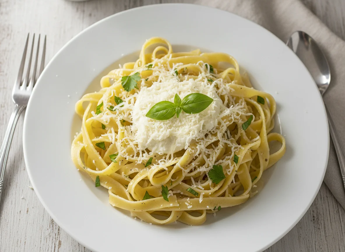 Tagliatelle with grated cheese and herbs photo