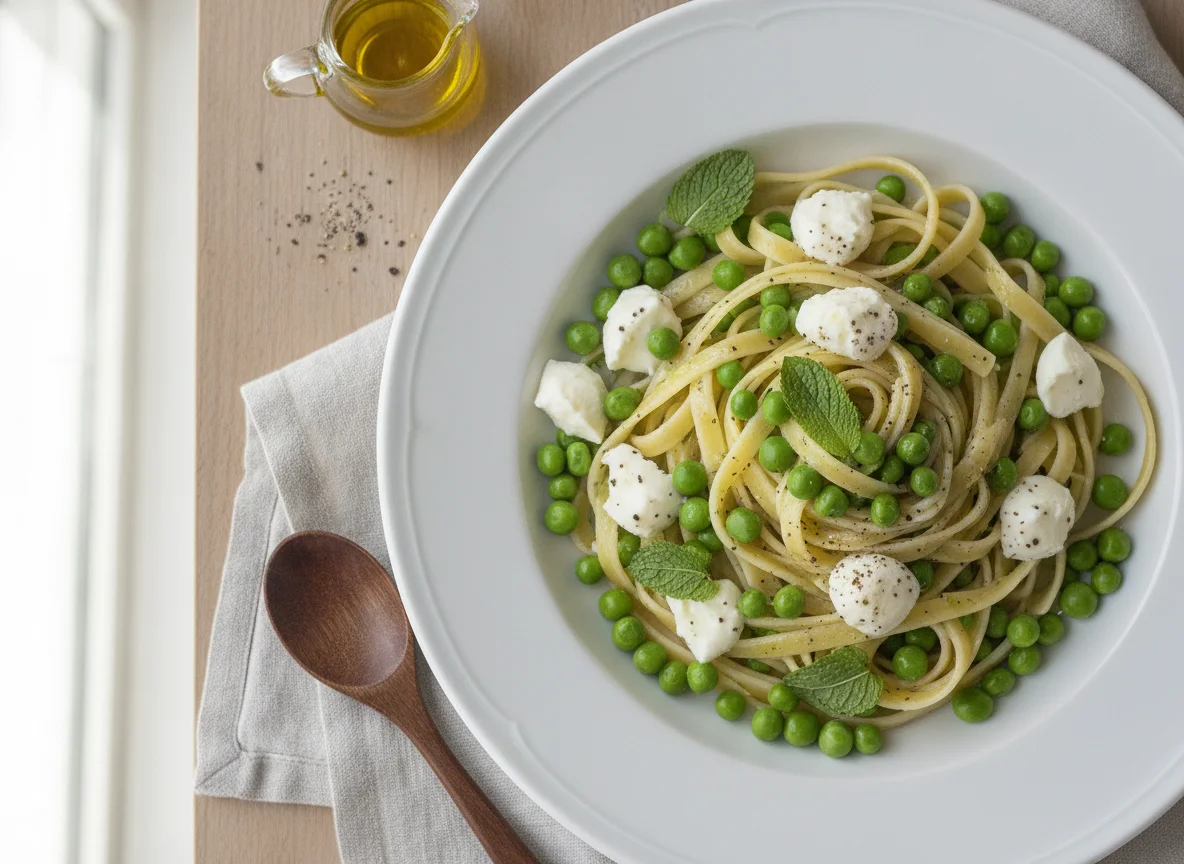 Tagliatelle with Peas and Mozzarella photo