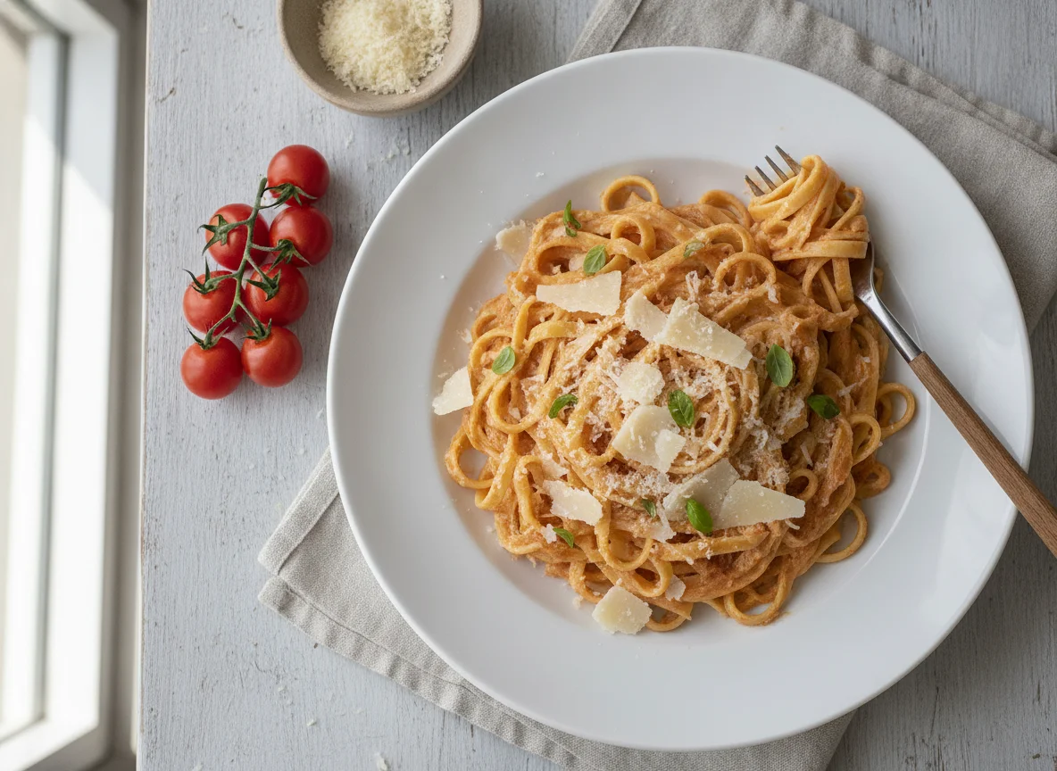 Tagliatelle with Tomato Cream Sauce and Parmesan photo