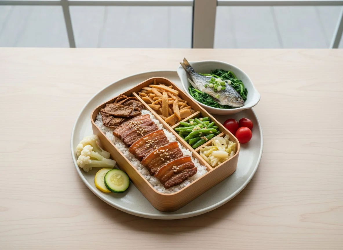 Taiwanese Bento Box and Side Dishes photo