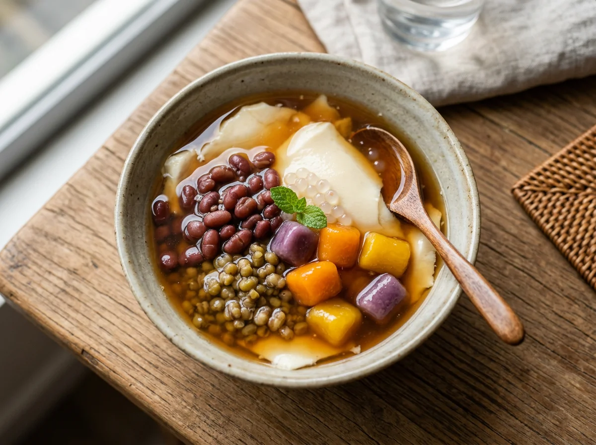 Taiwanese Sweet Soup with Tofu Pudding and Mixed Beans photo