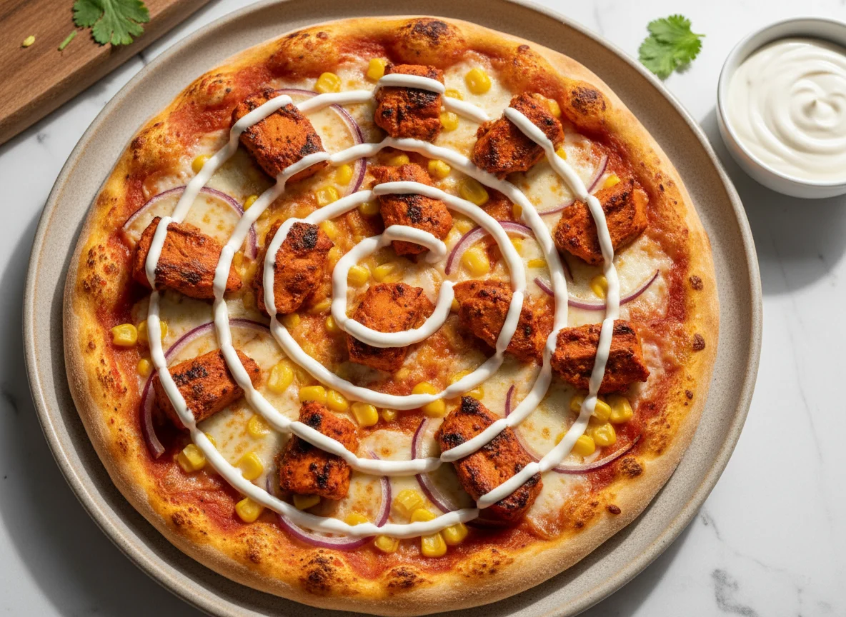 Tandoori Chicken Pizza with Sweetcorn and Red Onion photo
