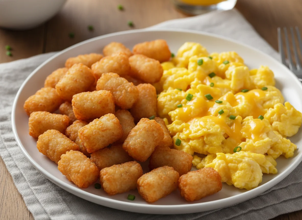 Tater Tots and Scrambled Eggs with Cheese photo