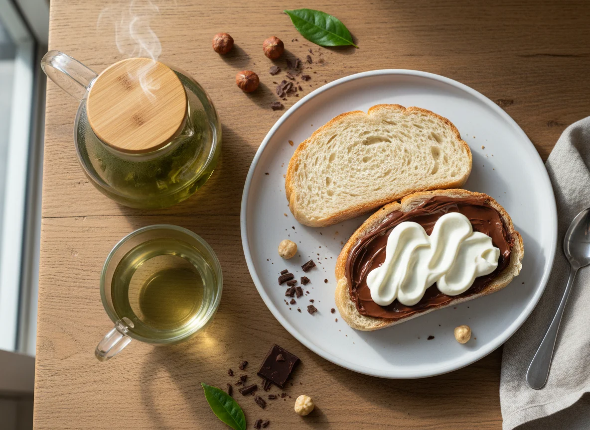 Tea and Bread with Chocolate Spread photo