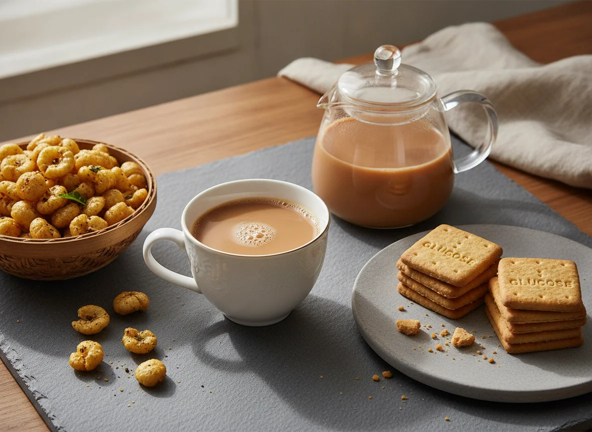 Tea with Biscuits and Roasted Makhana photo