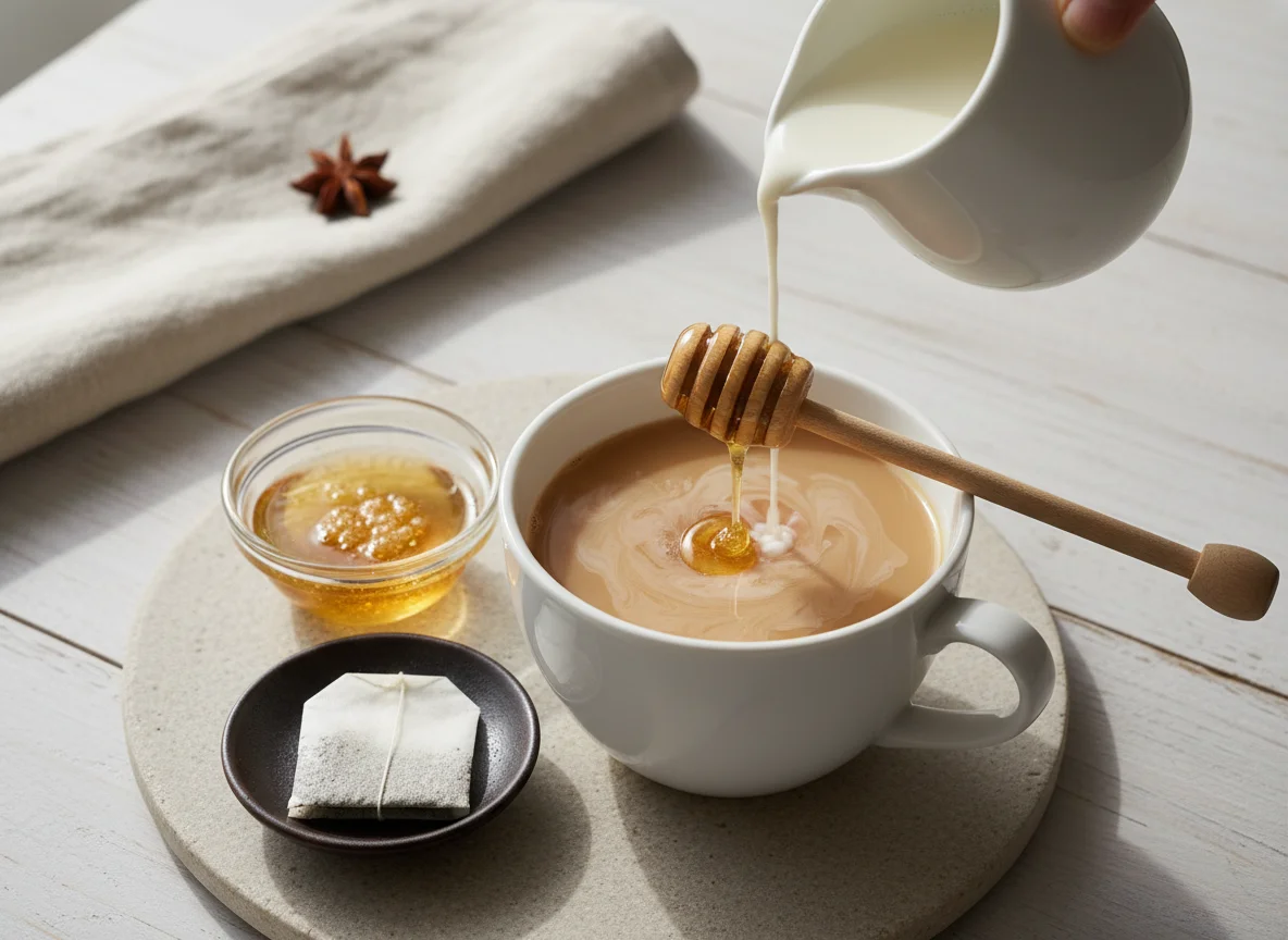 Tea with milk and honey photo