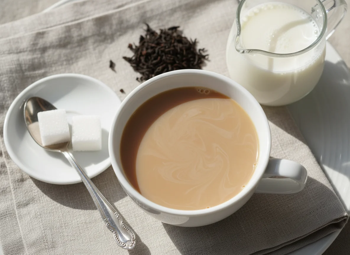 Tea with milk and sugar photo