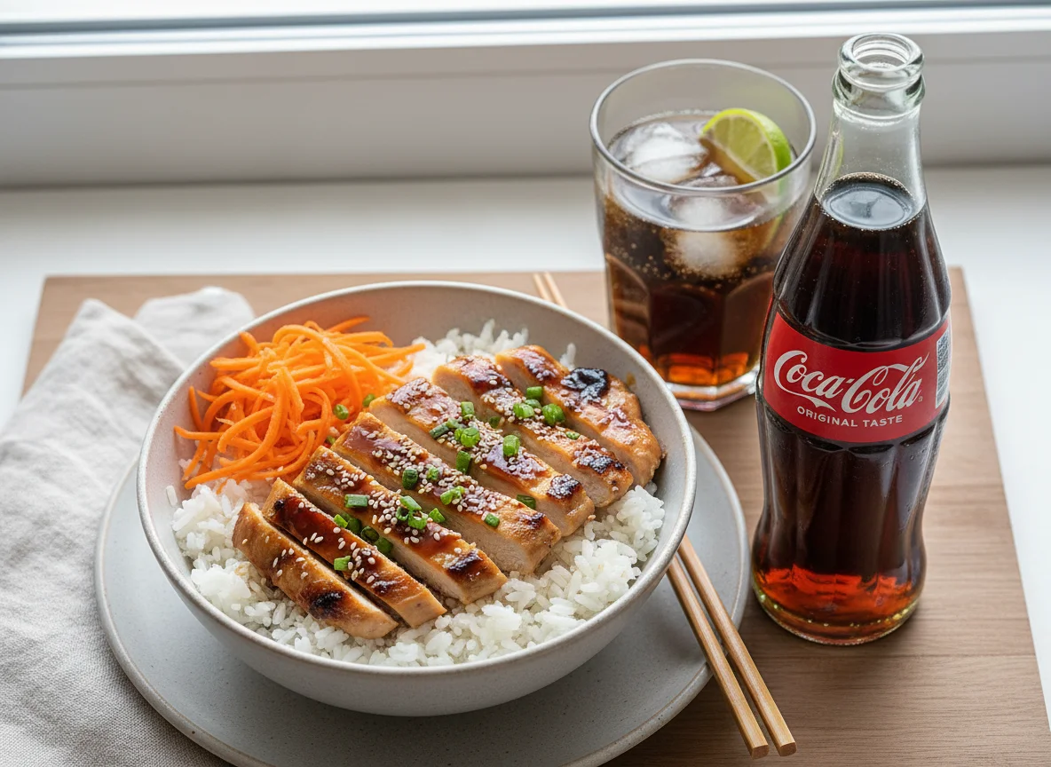 Teriyaki Chicken Rice Bowl with Coca-Cola photo