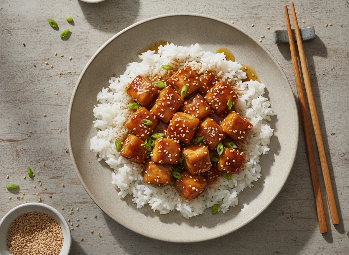 Teriyaki chicken with white rice photo