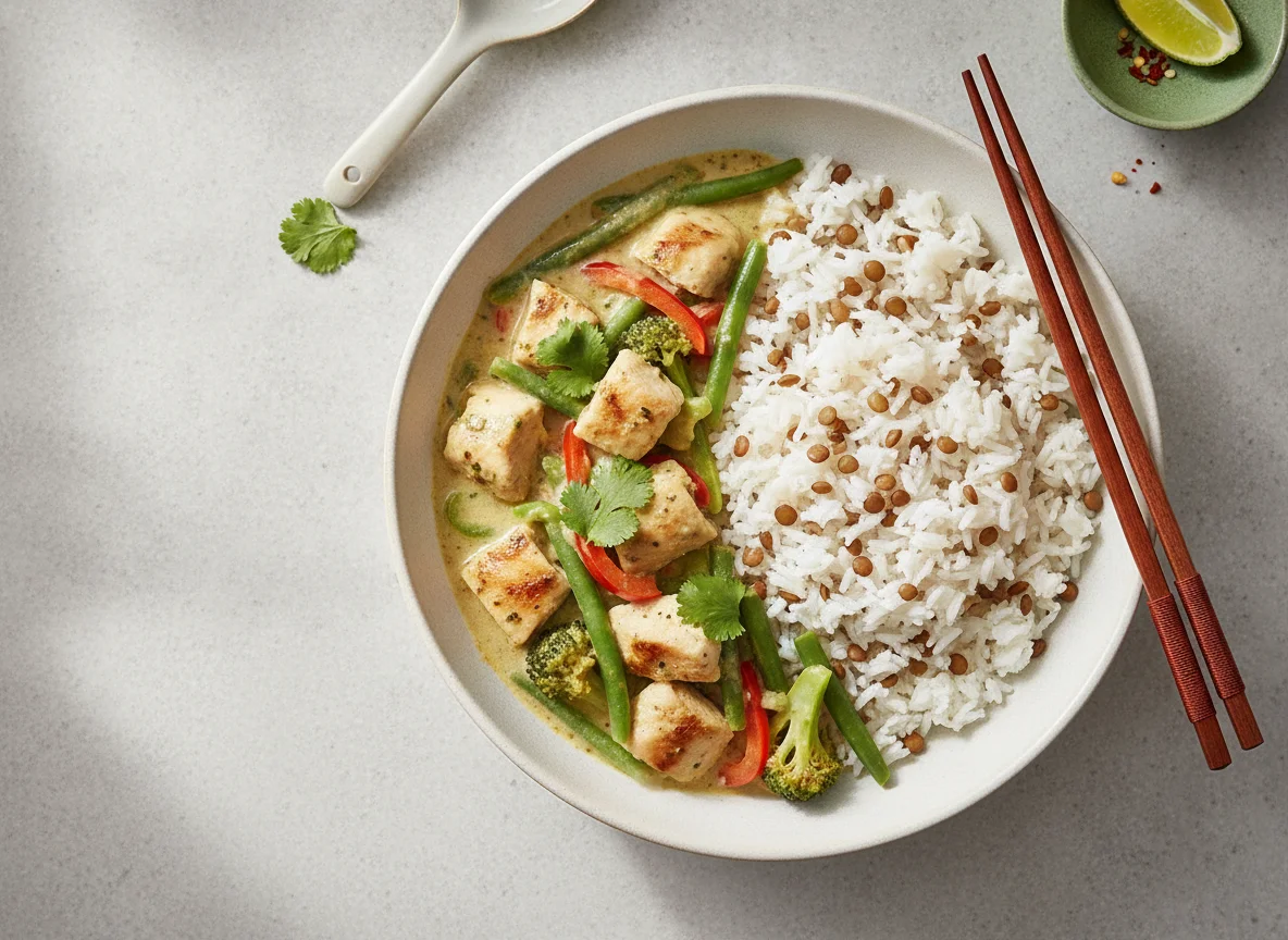 Tesco High Protein Thai Green Chicken Curry & Rice photo