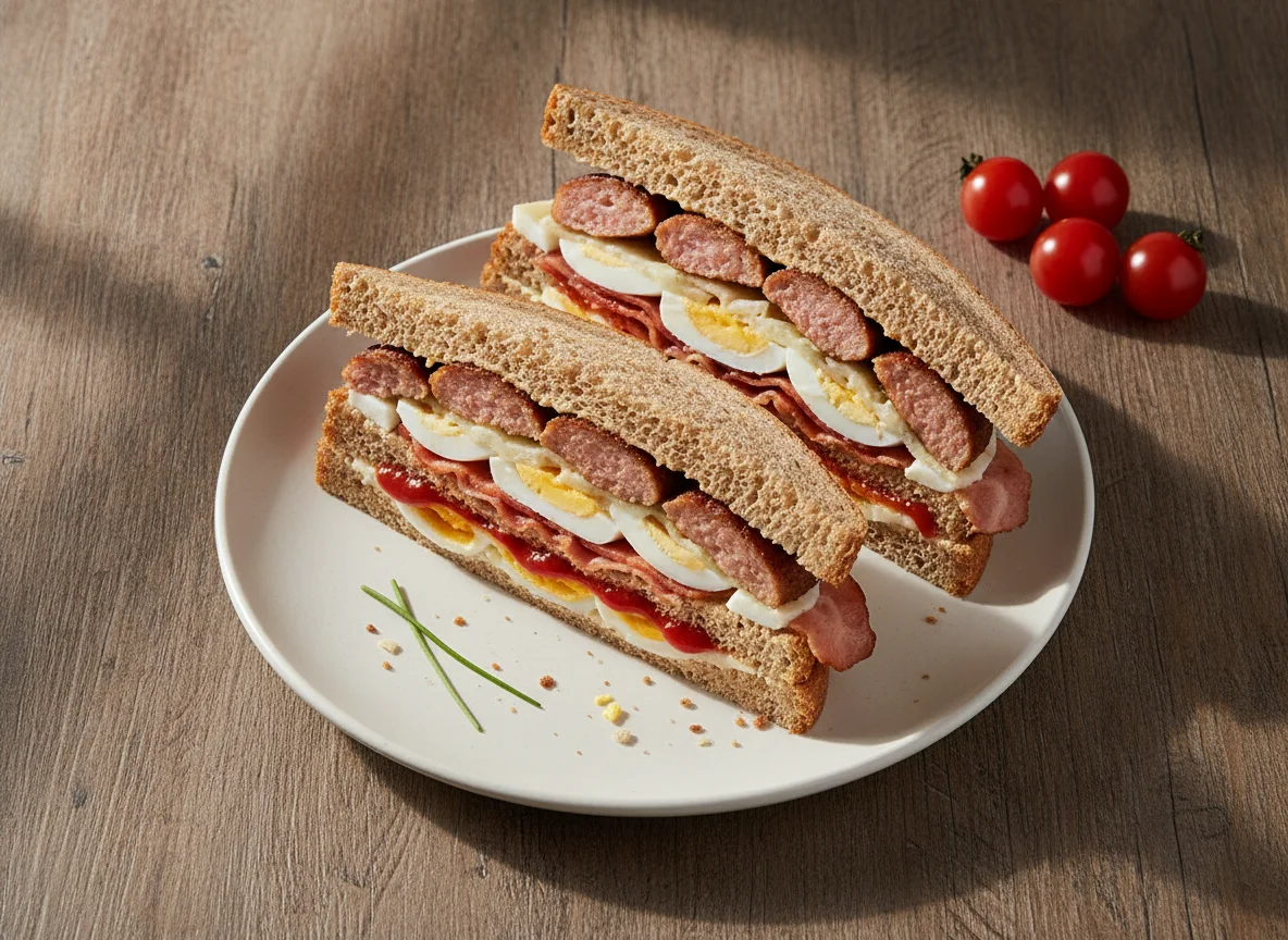 Tesco Sausage Bacon & Egg Triple Sandwich photo