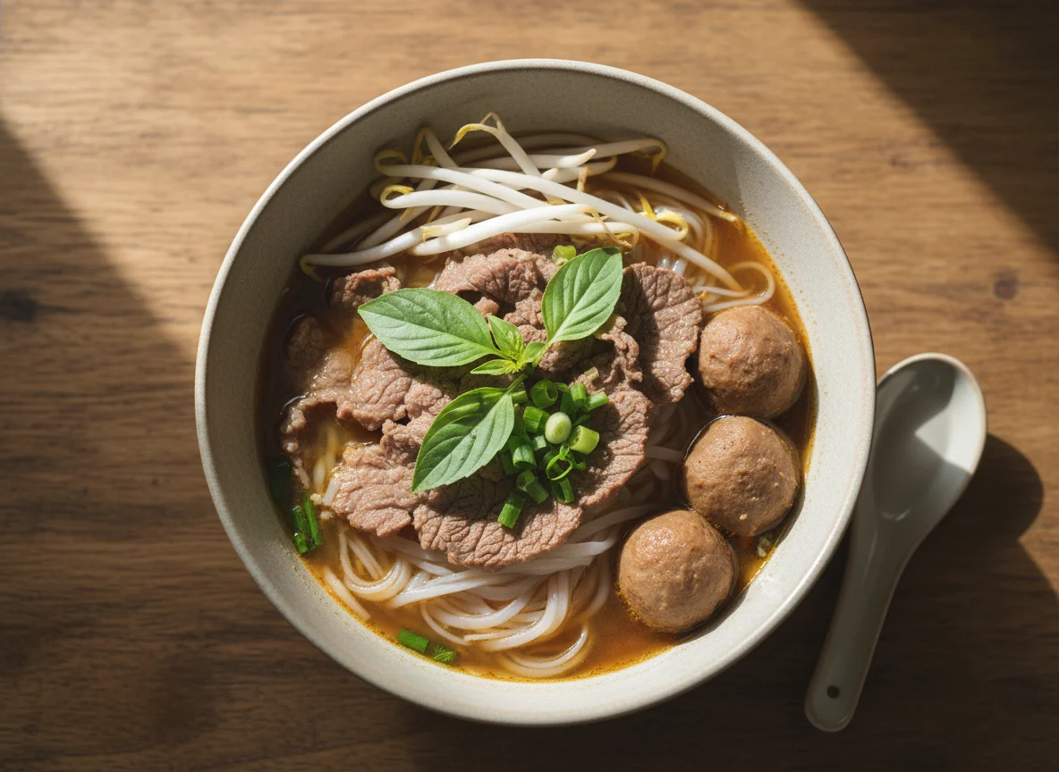 Thai Beef Noodle Soup with Meatballs photo