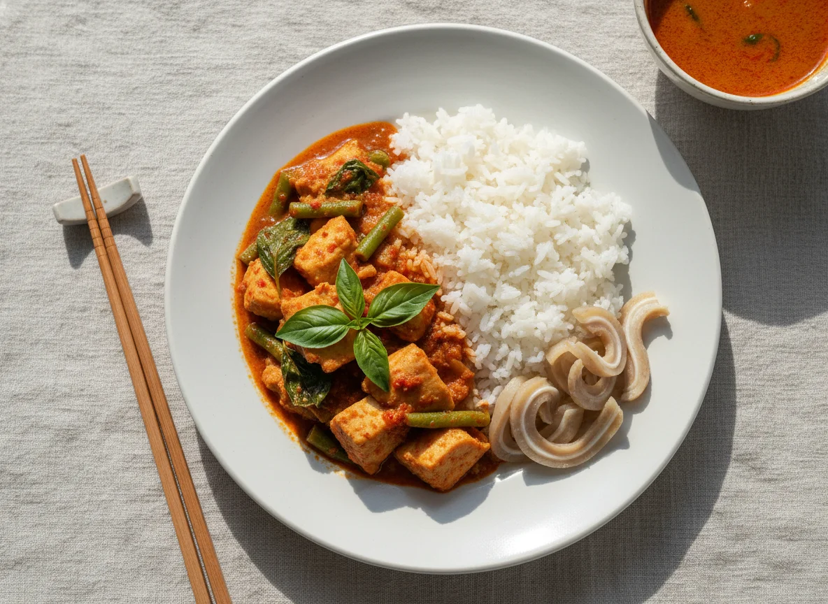 Thai Curry with Rice and Pork Ear photo