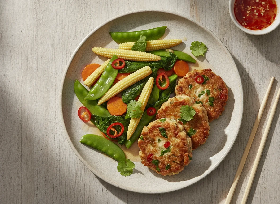 Thai Fish Cake with Stir-fried Vegetables photo
