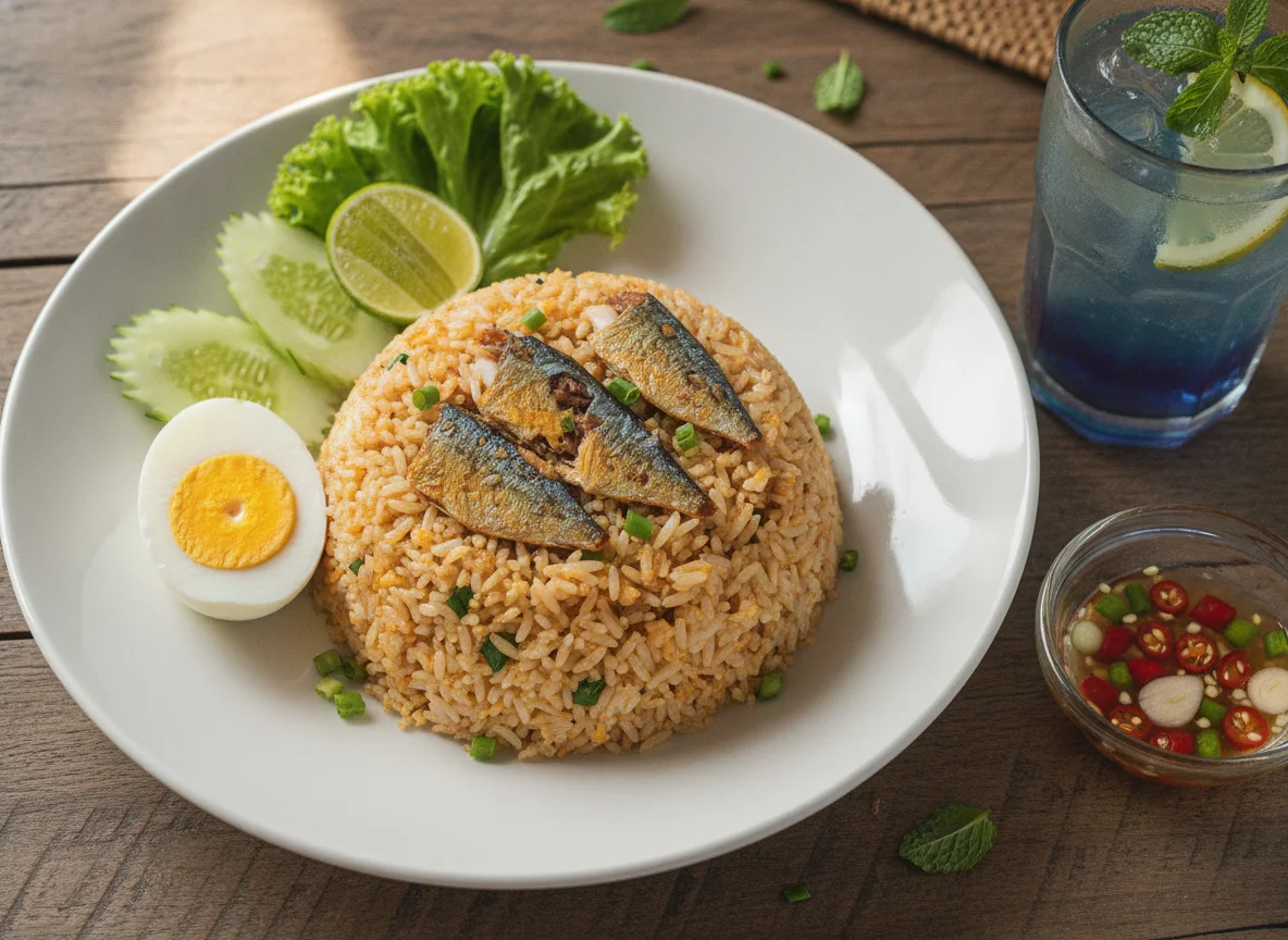 Thai Fried Rice with Mackerel and Boiled Egg photo