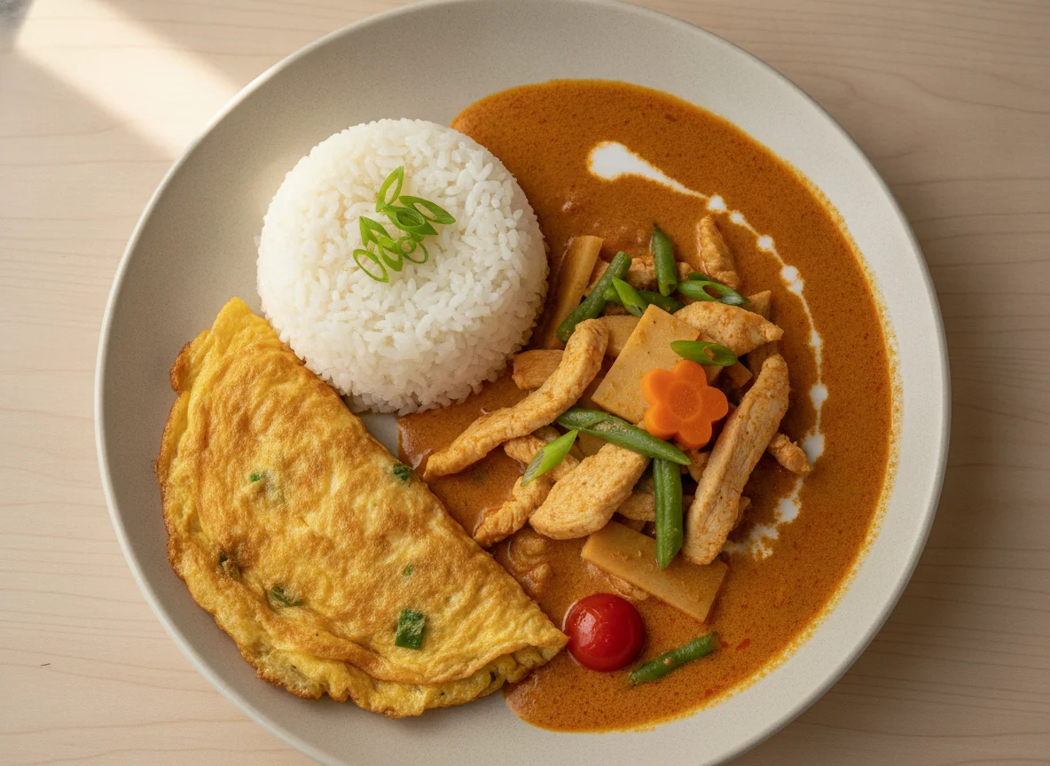 Thai Red Curry with Rice and Omelette photo