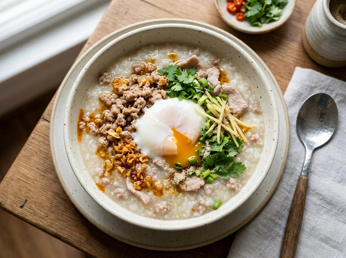 Thai Rice Porridge (Jok) with Egg photo