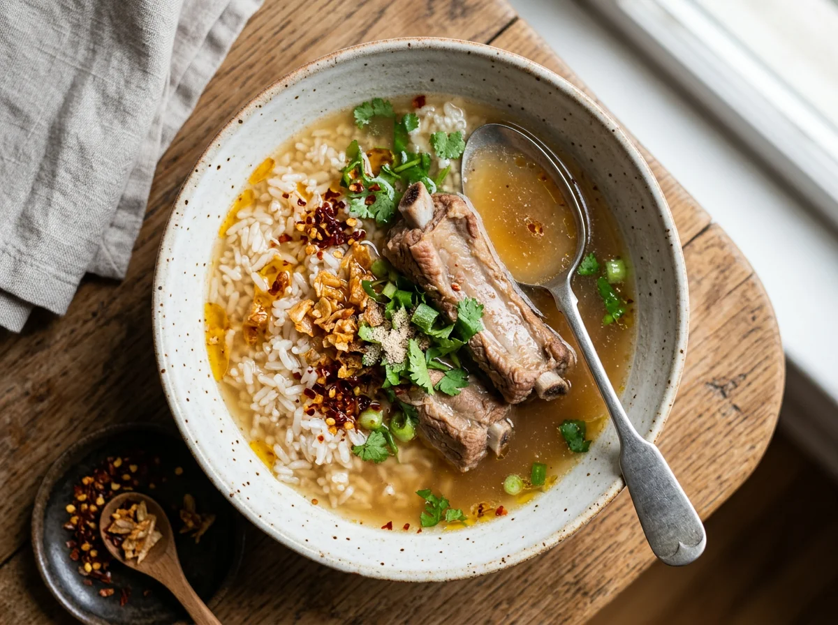 Thai Rice Soup with Pork Ribs (Khao Tom Kradook Moo) photo