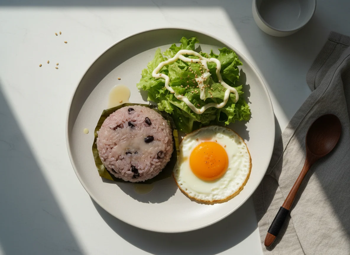 Thai Sticky Rice Dessert with Salad and Egg photo