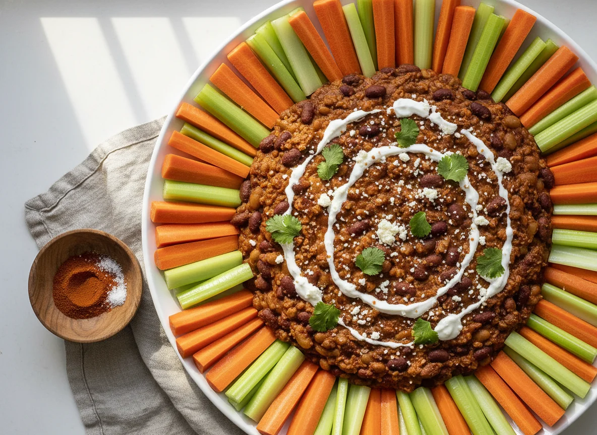 Three Bean Chili Dip with Vegetables photo