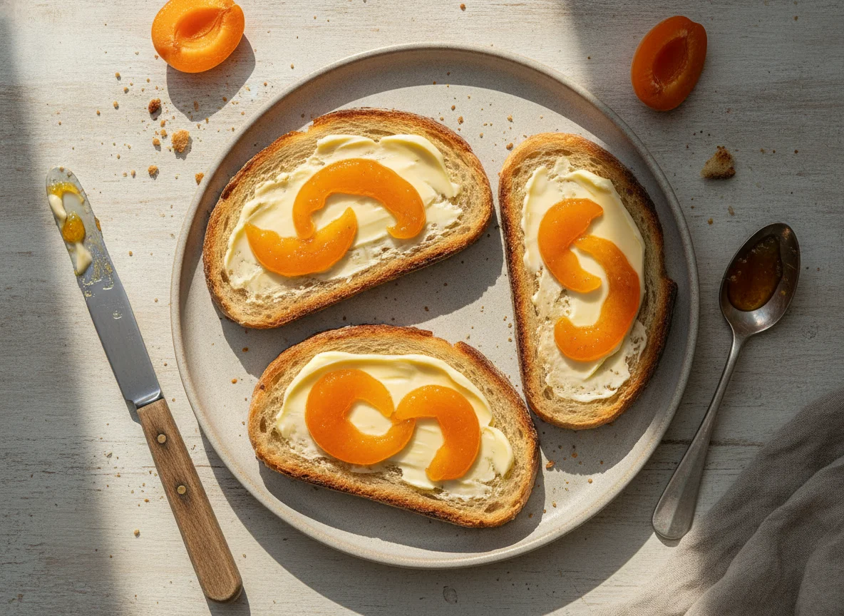 Toast with butter and apricot jam photo