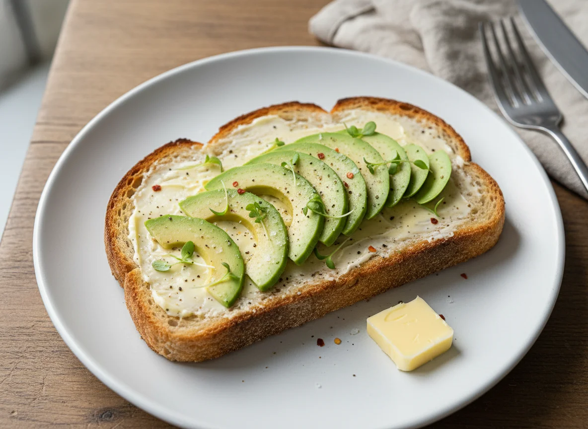 Toast with Butter and Avocado photo