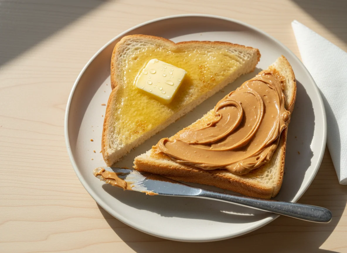 Toast with Butter and Peanut Butter photo