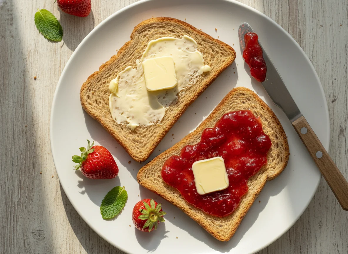 Toast with Butter and Strawberry Jam photo
