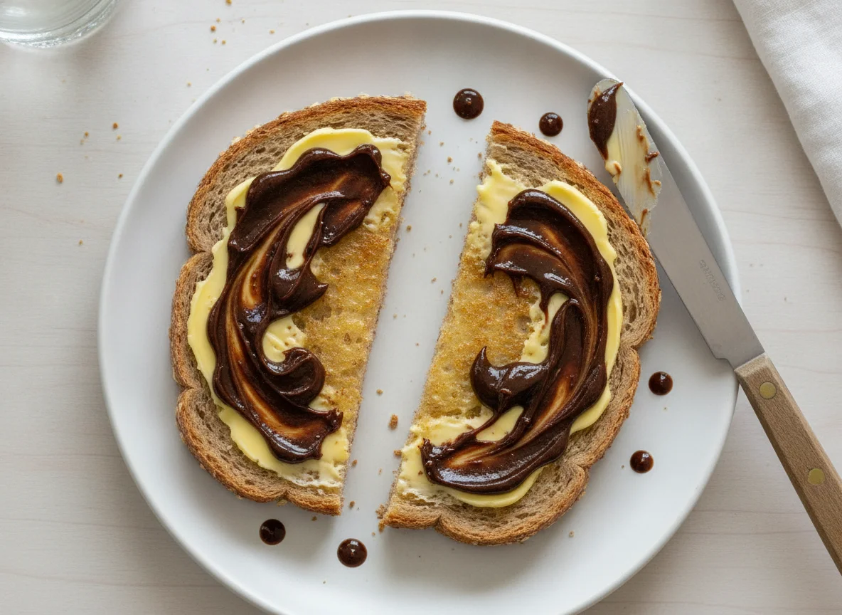 Toast with butter and yeast extract photo