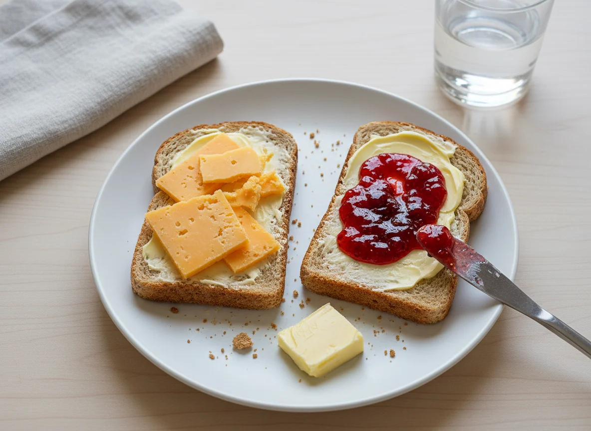 Toast with Cheese, Butter and Jam photo